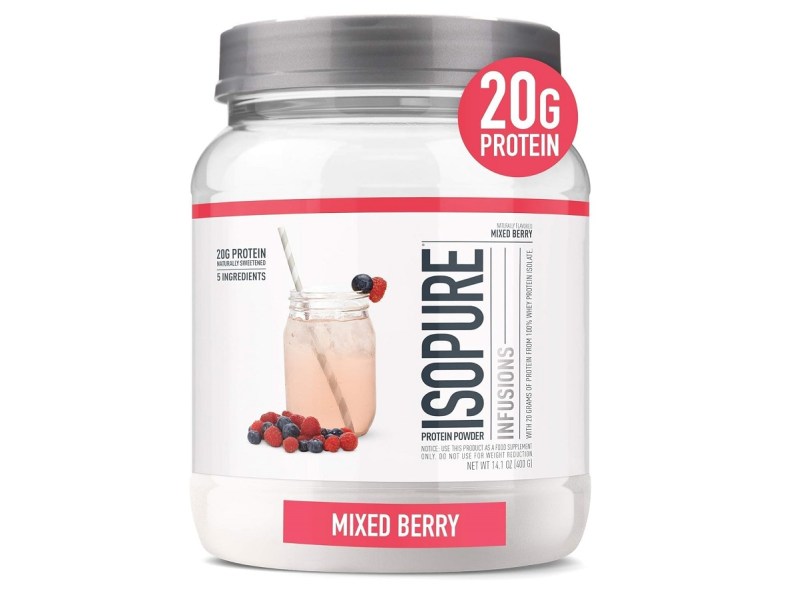 The Isopure Infusions Protein Powder on a white background.